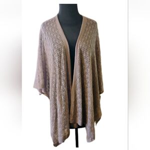 LC Lauren Conrad Taupe Crochet Open-Front Poncho